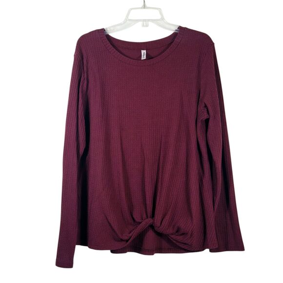 Neineiwu Tops - Neineiwu 2XL Maroon Burgundy Waffle Knit Knot-Front Long Sleeve Top